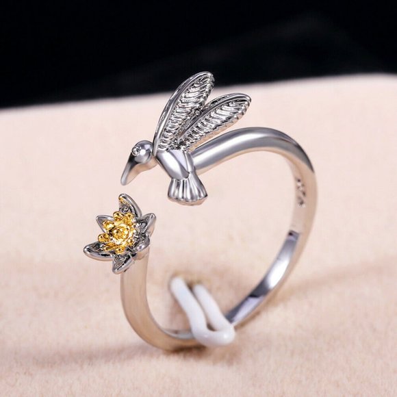 925 Silver Creation Topaz Flower Bird Ring New - Picture 6 of 6